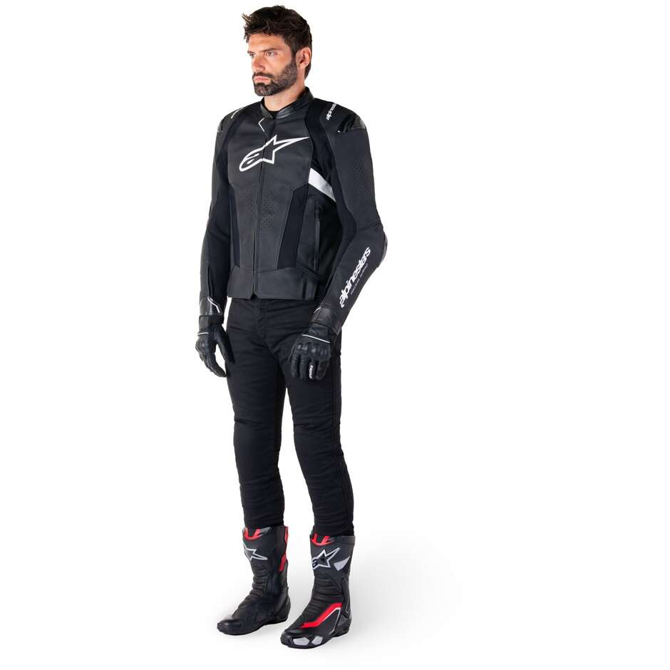 Alpinestars MISSILE V3 Leder-Motorradjacke Schwarz Weiß