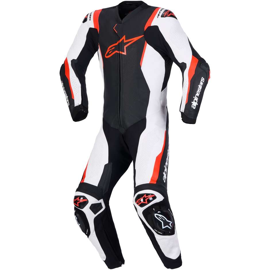 Alpinestars Missile V3 Lederkombi, einteilig, Schwarz, Weiß, Neonrot