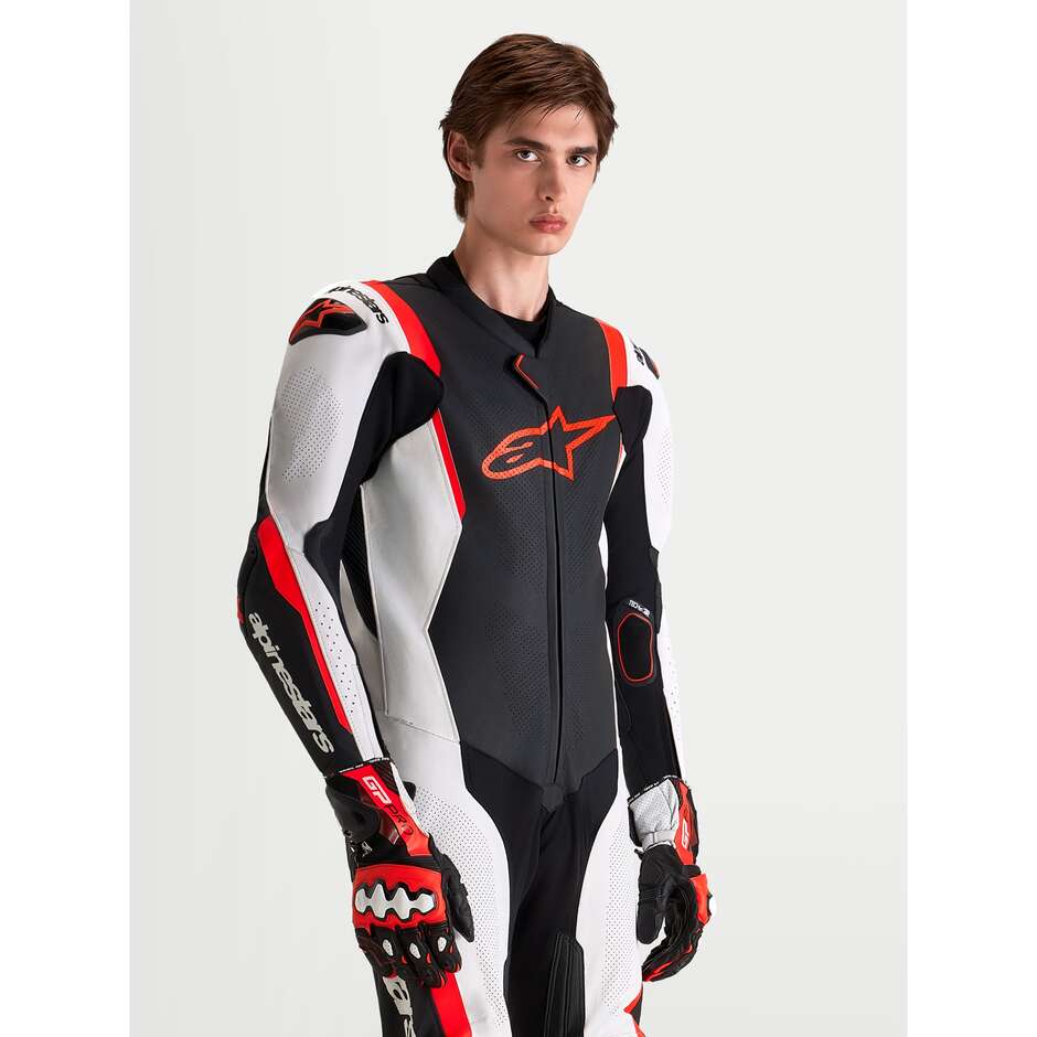 Alpinestars Missile V3 Lederkombi, einteilig, Schwarz, Weiß, Neonrot