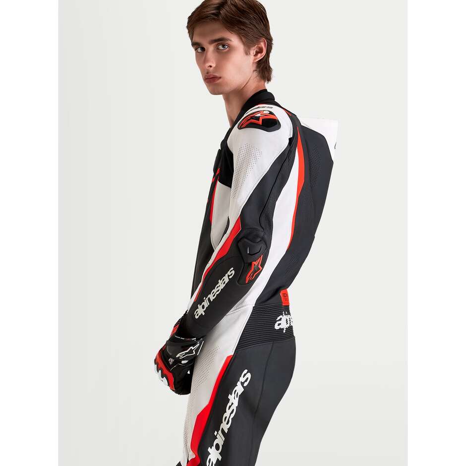 Alpinestars Missile V3 Lederkombi, einteilig, Schwarz, Weiß, Neonrot