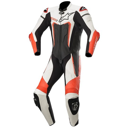 Alpinestars MOTEGI v3 Racing Motorcycle Complete Suit Leather Black White Red Fluo