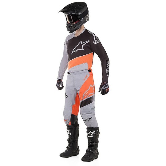 Alpinestars RACE SUPERMATIC Cross Enduro Pantalon de moto Pantalon Gris clair Orange Fluo Noir
