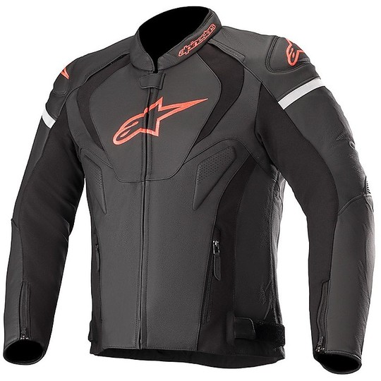 Alpinestars Racing Leather Motorcycle Jacket JAWS v3 Black Red Fluo