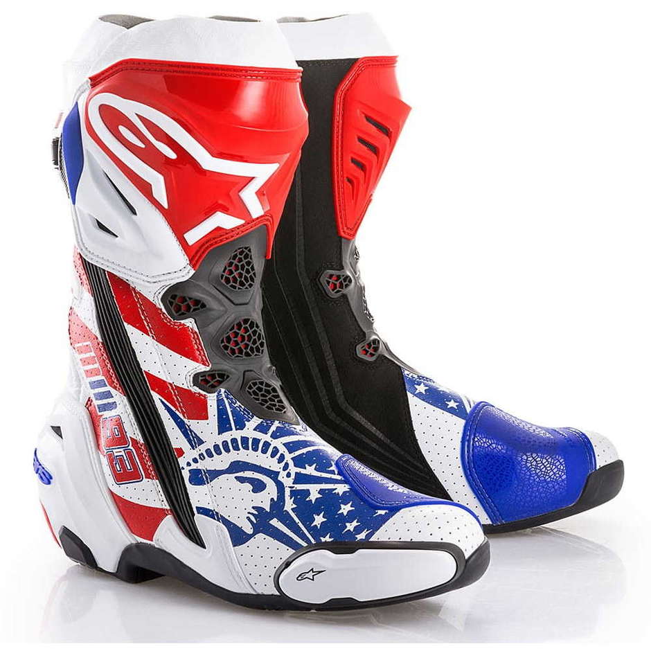 Alpinestars Racing SUPERTECH R Limited Edition Marc Marquez Republic Motorcycle Boots White Red Blue Vented