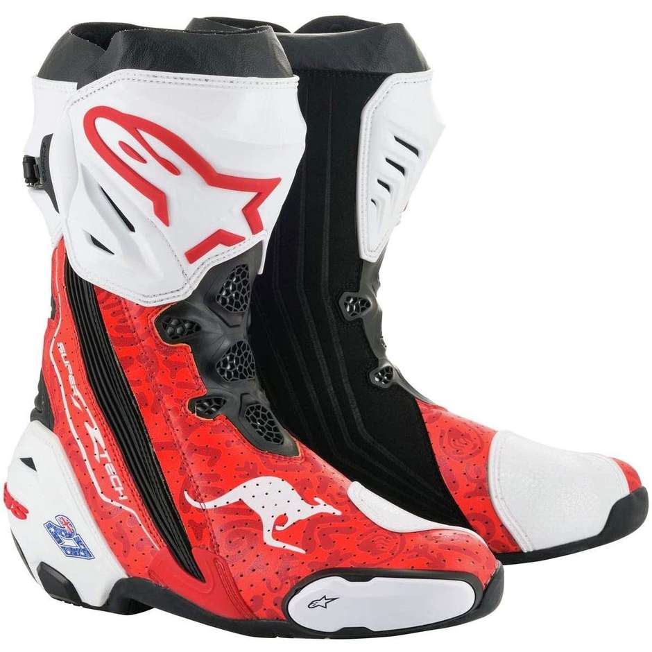 Alpinestars Racing SUPERTECH R Limited Edition Sroner Red Fluo Black Vented motorcycle boots