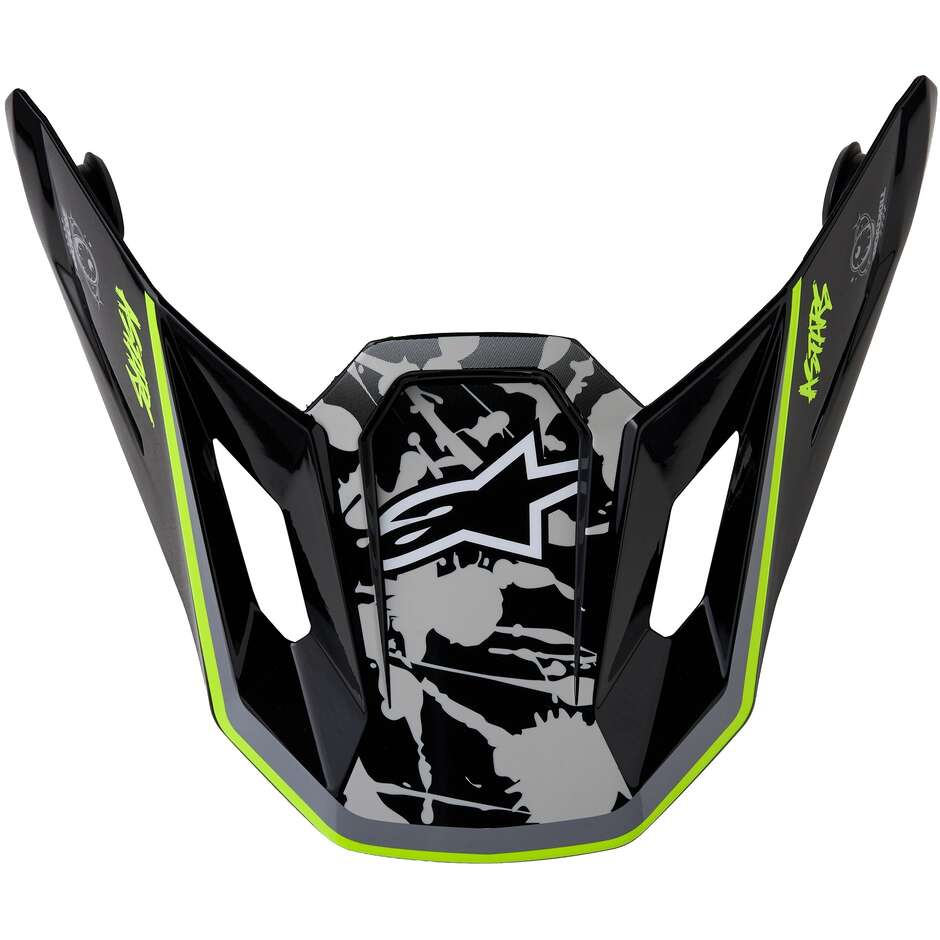 Alpinestars S-M7 BLASTER Motocross-Helm, Schirm Schwarz Grau Weiß Fluoreszierendes Gelb