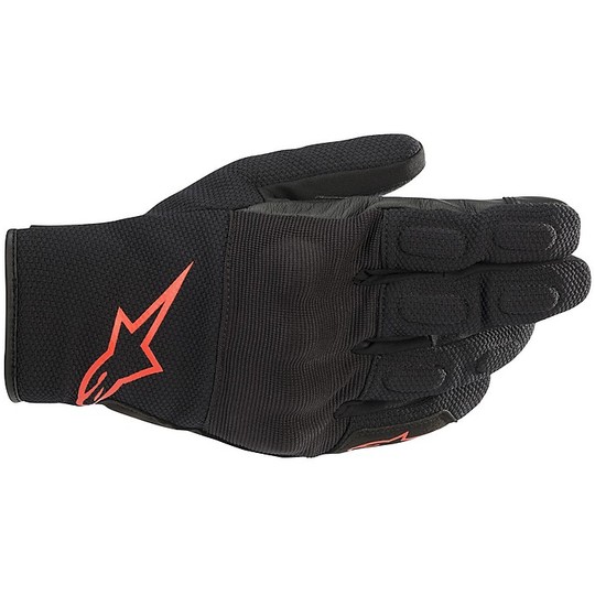 Alpinestars S MAX Drystar Leather and Fabric Motorcycle Gloves Drystar Black Red Fluo
