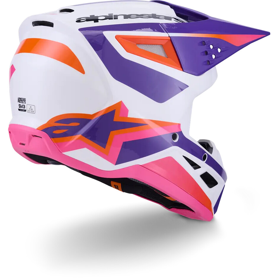 Alpinestars SM3 Heat Motocross Enduro Helm ECE06 Weiß Lila Pink Glanz