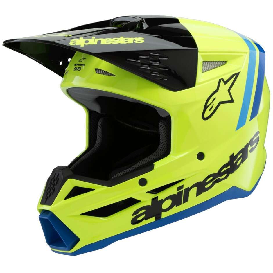 Alpinestars SM3 JUGEND RADIUM Kinder-Cross-Enduro-Motorradhelm Fluo Gelb Schwarz Blau Glänzend