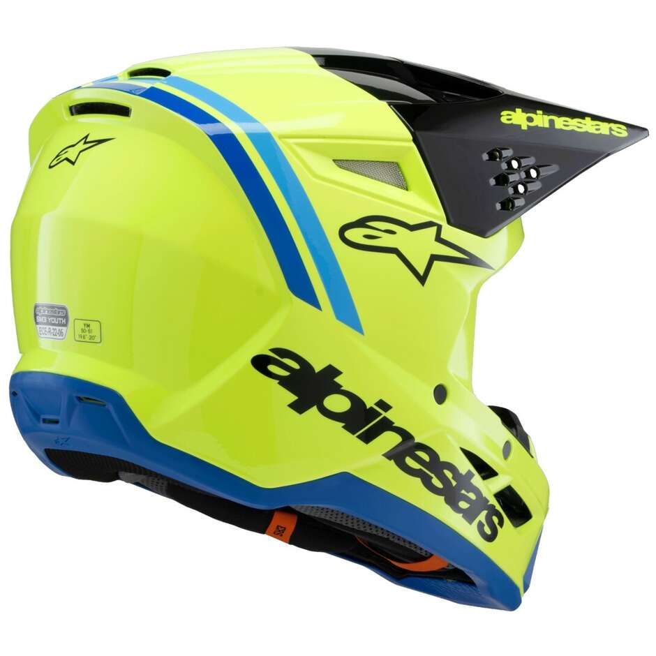 Alpinestars SM3 JUGEND RADIUM Kinder-Cross-Enduro-Motorradhelm Fluo Gelb Schwarz Blau Glänzend