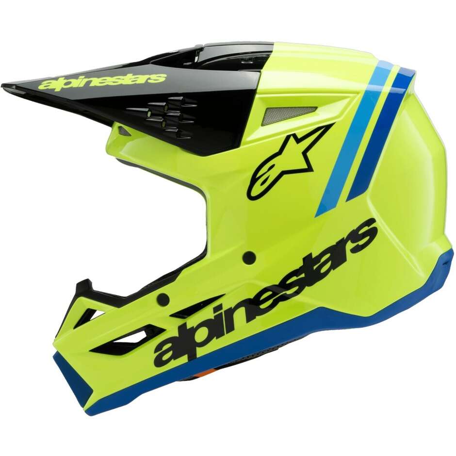 Alpinestars SM3 JUGEND RADIUM Kinder-Cross-Enduro-Motorradhelm Fluo Gelb Schwarz Blau Glänzend