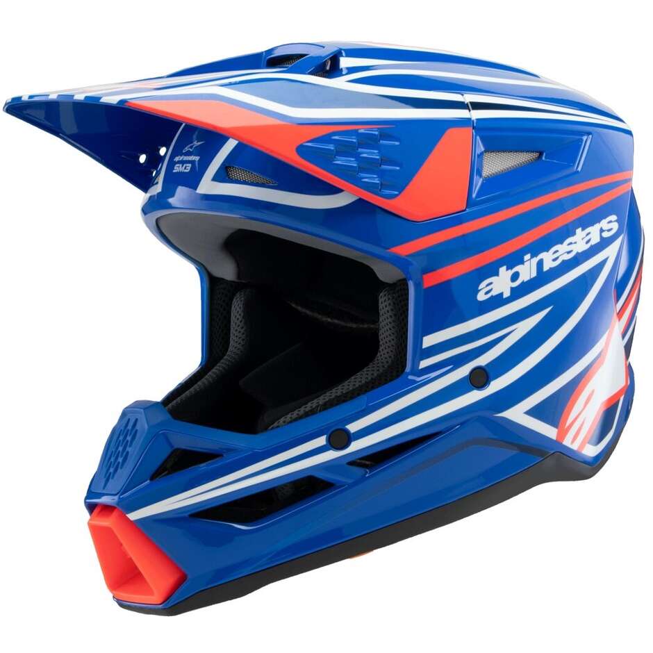 Alpinestars SM3 YOUTH WURX Kids Motocross Enduro Helmet Blue Red White Black Glossy