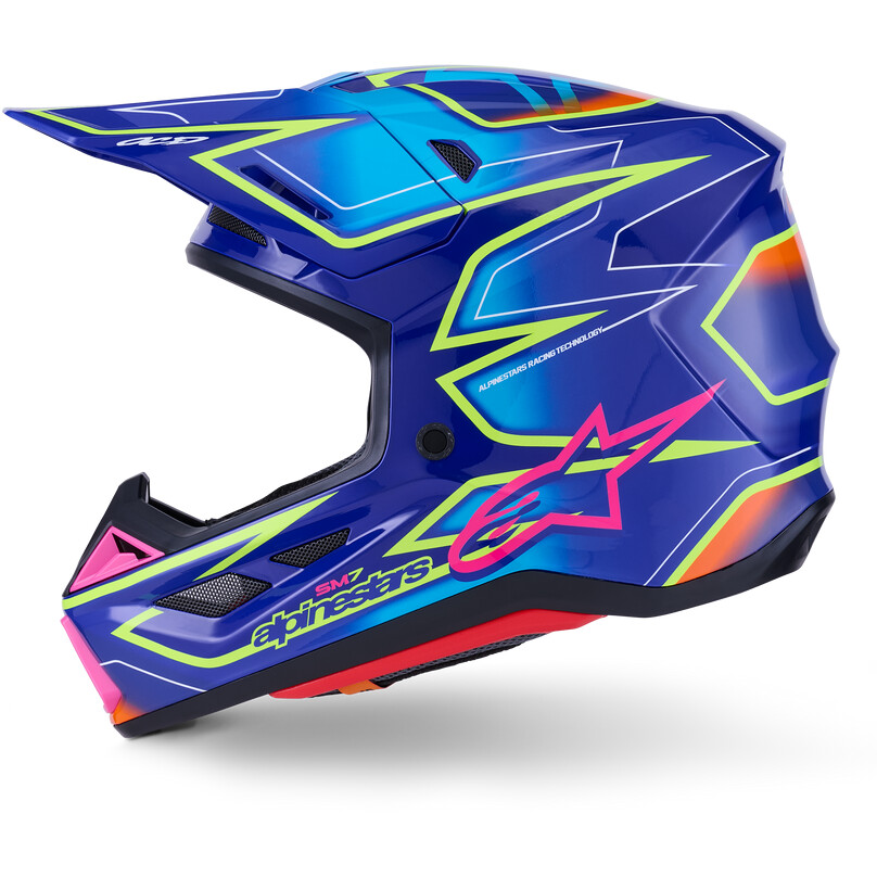 Alpinestars SM7 Cast Ece06 Motocross Enduro Helmet, Glossy Blue, Pink, Fluorescent Yellow