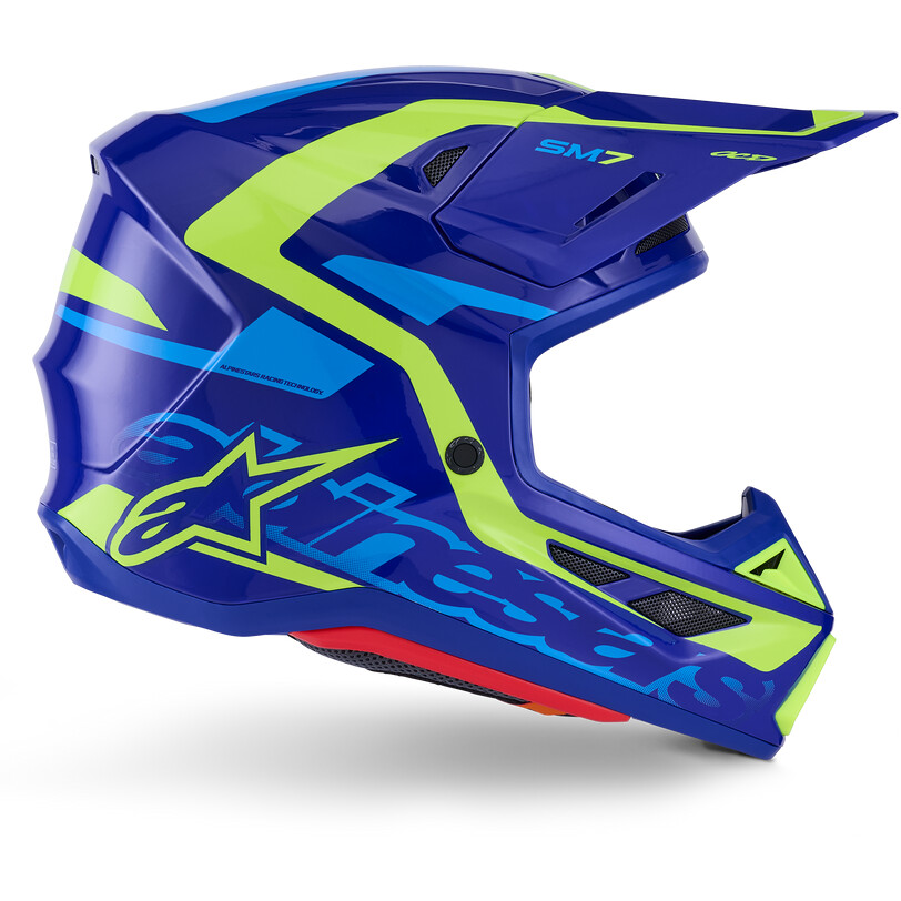 Alpinestars SM7 Deed Ece06 Motocross Enduro Helmet, Glossy Fluorescent Yellow Blue