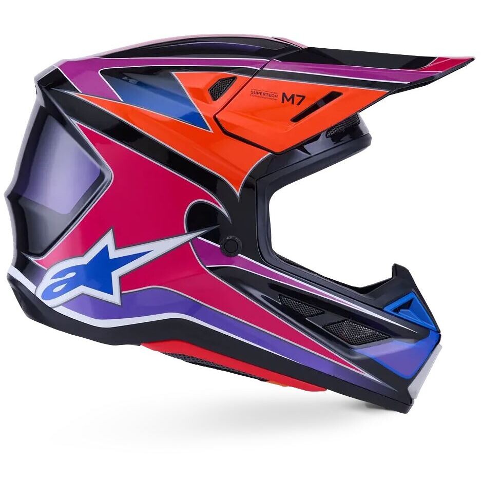 Alpinestars SM7 Fuse ECE06 Motocross Enduro Helmet, Glossy Blue, Purple, Pink