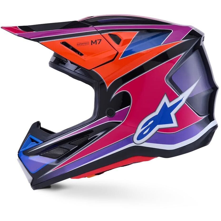 Alpinestars SM7 Fuse ECE06 Motocross Enduro Helmet, Glossy Blue, Purple, Pink
