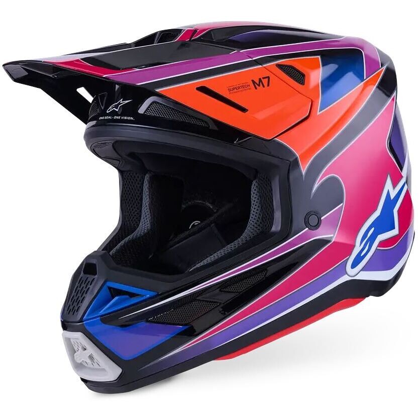 Alpinestars SM7 Fuse ECE06 Motocross Enduro Helmet, Glossy Blue, Purple, Pink