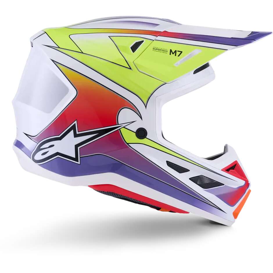 Alpinestars SM7 Fuse ECE06 Motocross Enduro Helmet White Fluorescent Yellow Purple Gloss