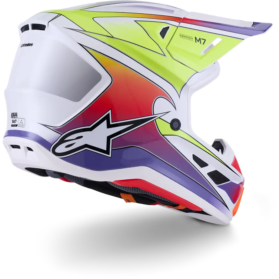 Alpinestars SM7 Fuse ECE06 Motocross Enduro Helmet White Fluorescent Yellow Purple Gloss