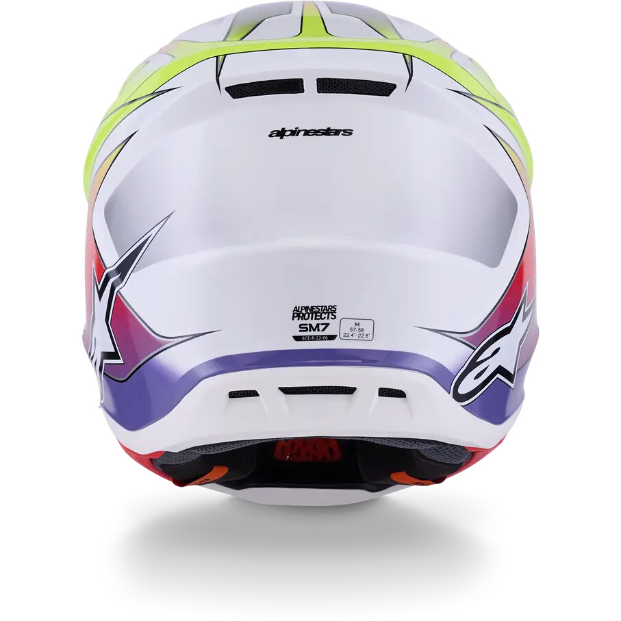 Alpinestars SM7 Fuse ECE06 Motocross Enduro Helmet White Fluorescent Yellow Purple Gloss