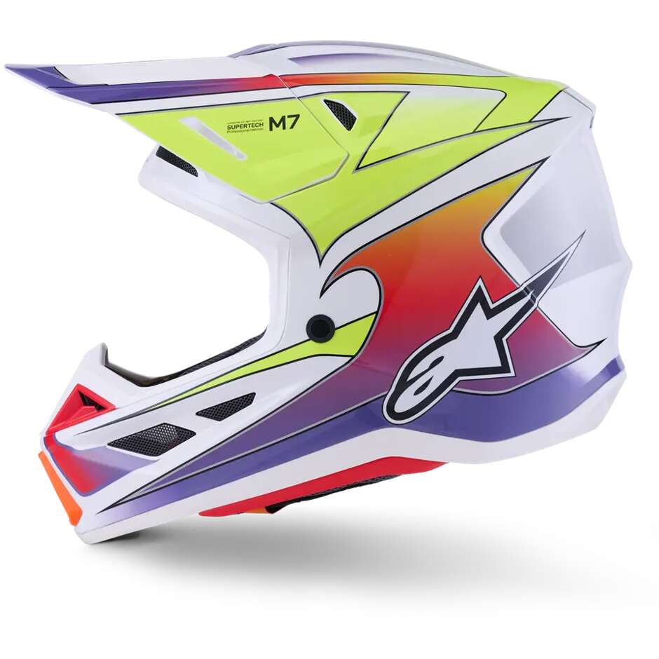 Alpinestars SM7 Fuse ECE06 Motocross Enduro Helmet White Fluorescent Yellow Purple Gloss