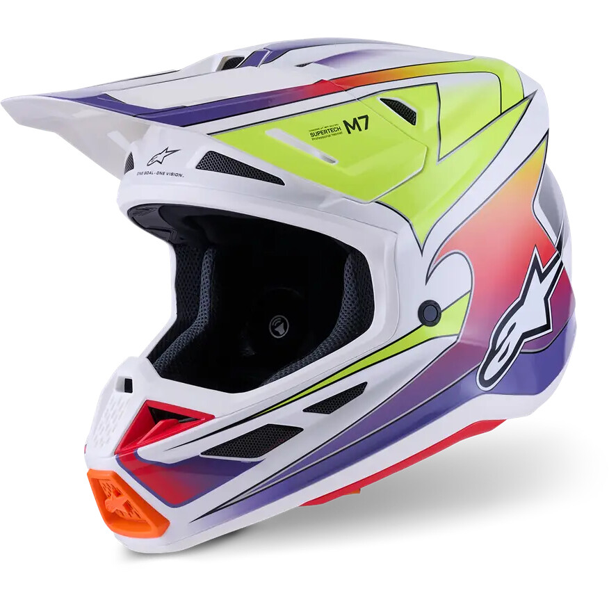 Alpinestars SM7 Fuse ECE06 Motocross Enduro Helmet White Fluorescent Yellow Purple Gloss