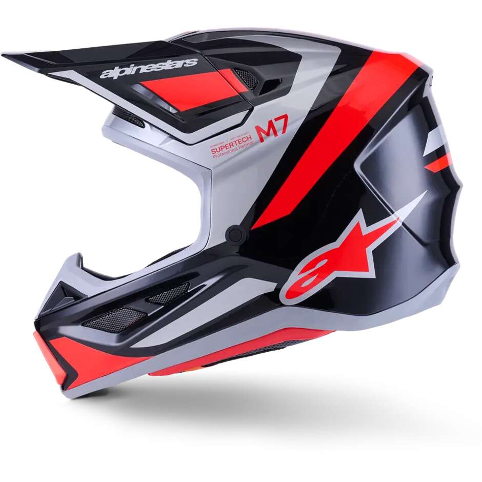 Alpinestars SM7 Rise ECE06 Motocross Enduro Helmet Black Silver Fluorescent Red Gloss