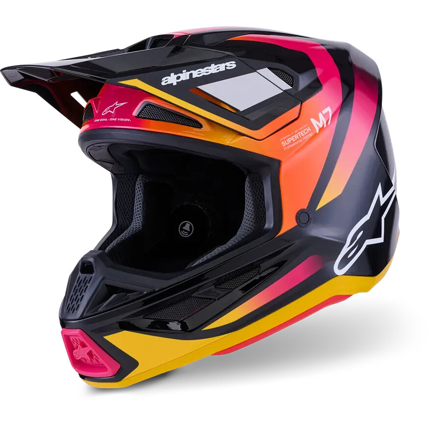 Alpinestars SM7 Rise ECE06 Schwarz Gelb Pink Glanz Cross Enduro Motorradhelm