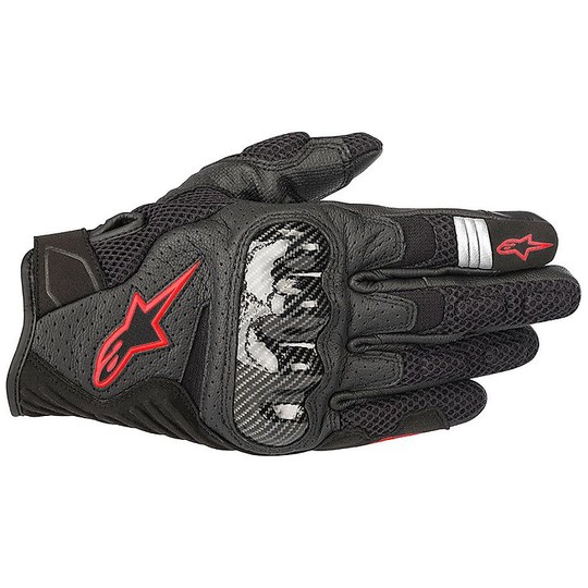 Alpinestars SMX-1 AIR v2 Motorcycle Gloves Black Red Fluo