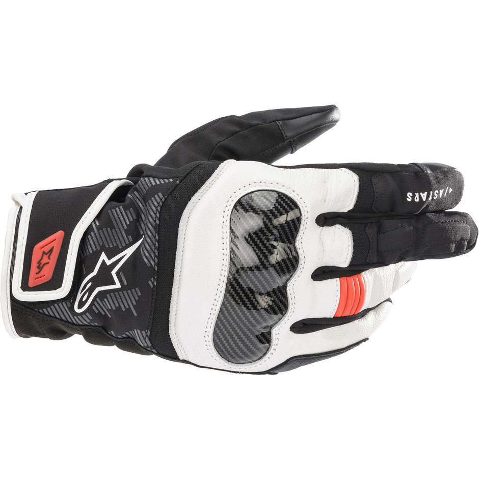 Alpinestars SMX-Z DRYSTAR Leather Motorcycle Gloves Black White Red Fluo