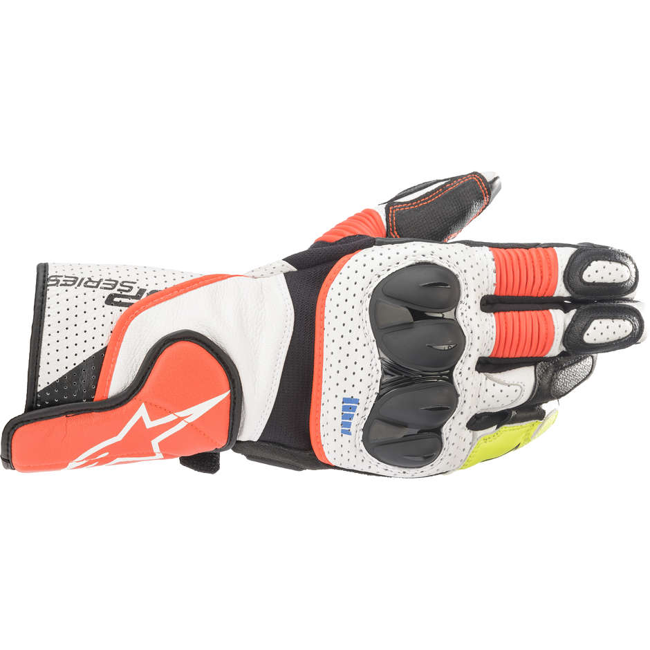 Alpinestars SP-2 v3 Perforated Leather Motorcycle Gloves White Red Fluo Black