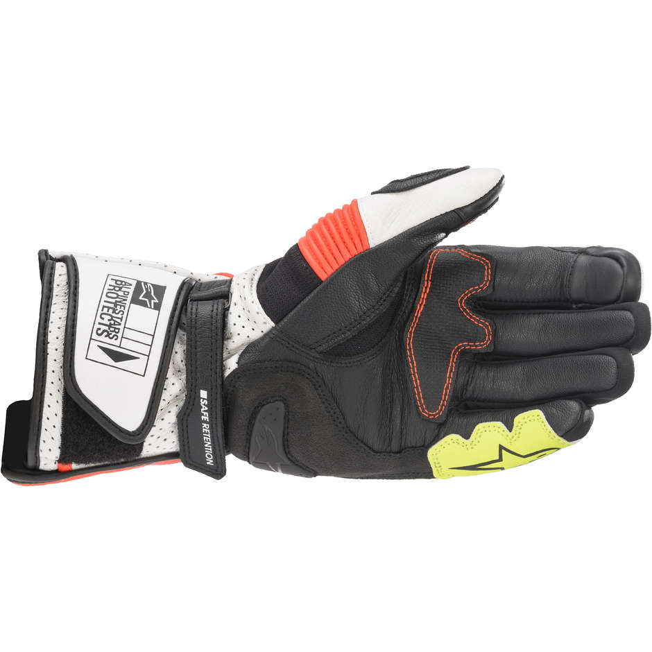 Alpinestars SP-2 v3 Perforated Leather Motorcycle Gloves White Red Fluo Black