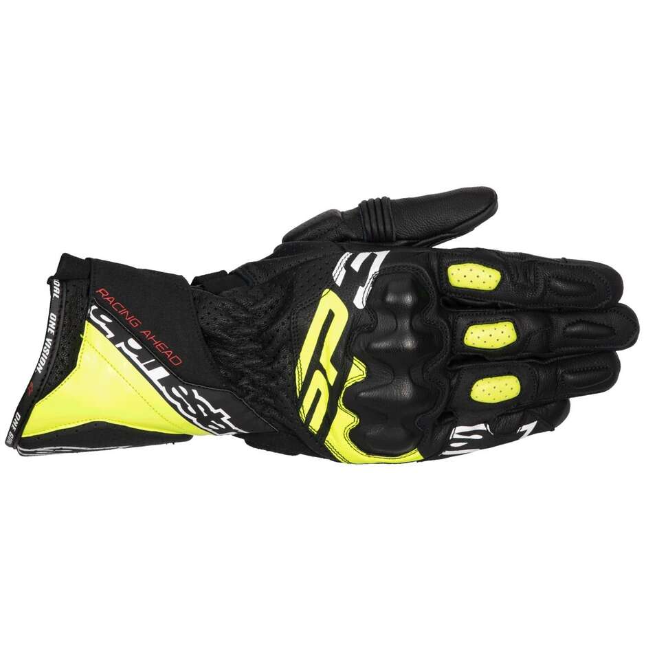 Alpinestars SP-3 Leder-Motorradhandschuhe Schwarz Gelb Fluo Weiß