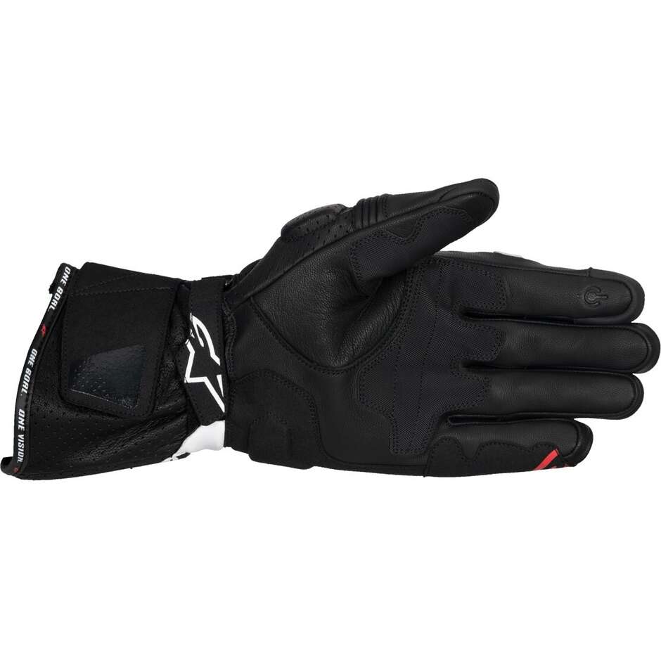 Alpinestars SP-3 Leder Motorradhandschuhe Schwarz Weiß Rot Fluoreszierend