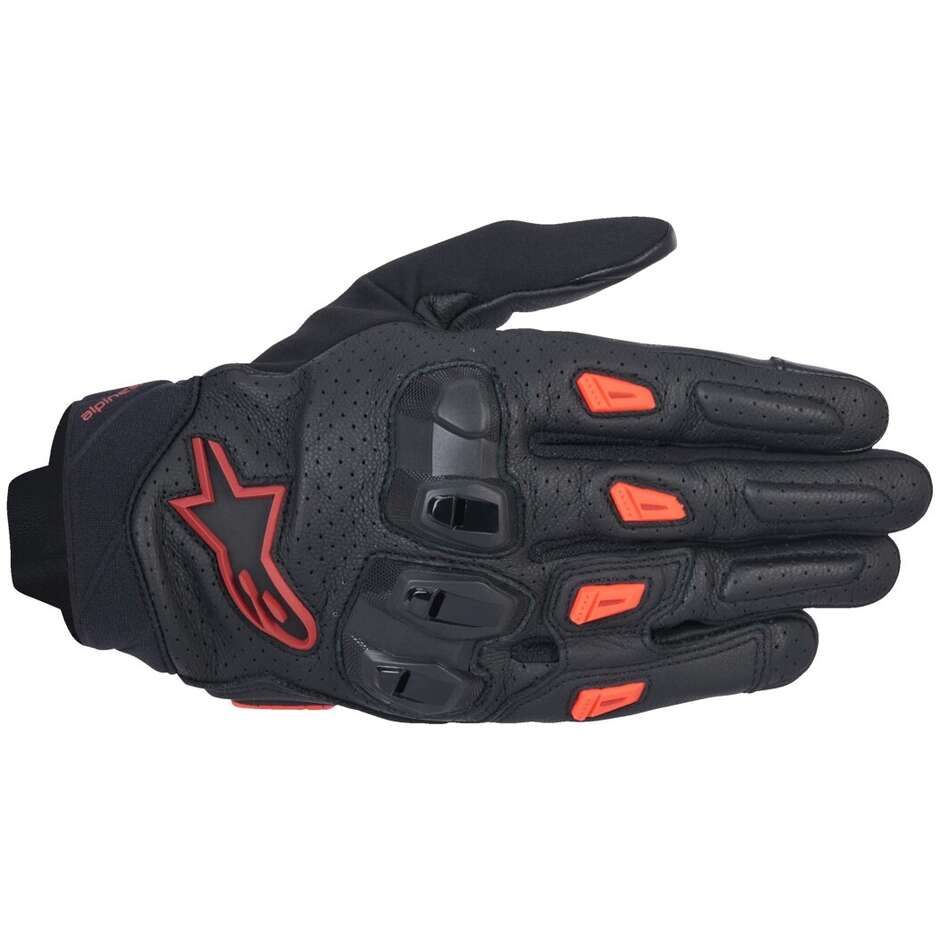 Alpinestars SP X 7 Leather Motorcycle Gloves Dark Black Red Fluorescent Red