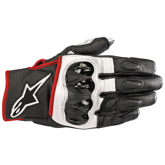 Alpinestars Sport Leather Motorcycle Gloves CELER v2 Black White Red Fluo
