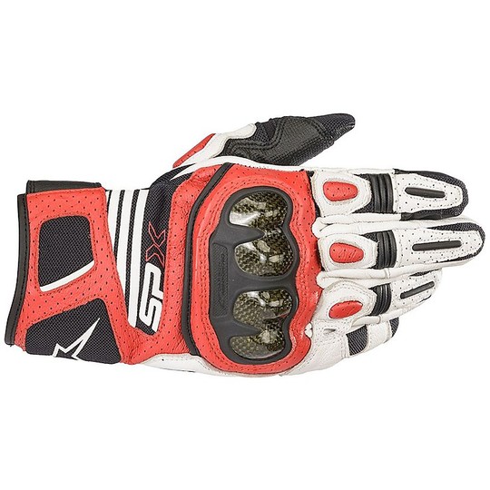 Alpinestars Sports Motorcycle Leather Gloves SP X Air CARBON v2 White Red Black