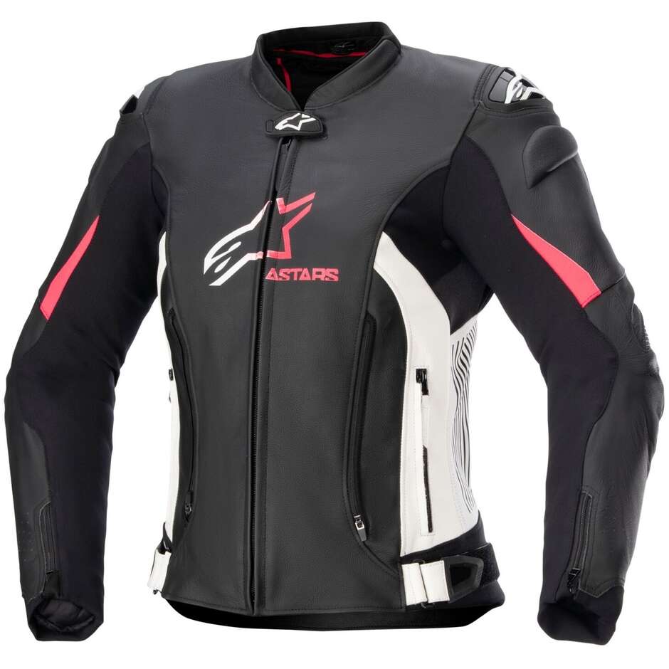 Alpinestars STELLA GP PLUS V4 Women's Leather Motorcycle Jacket Black White Diva Pink