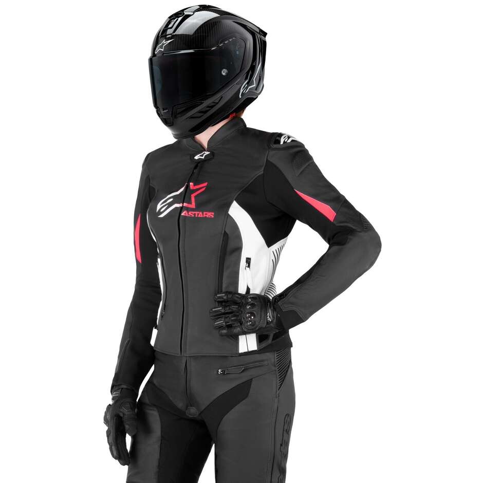 Alpinestars STELLA GP PLUS V4 Women's Leather Motorcycle Jacket Black White Diva Pink