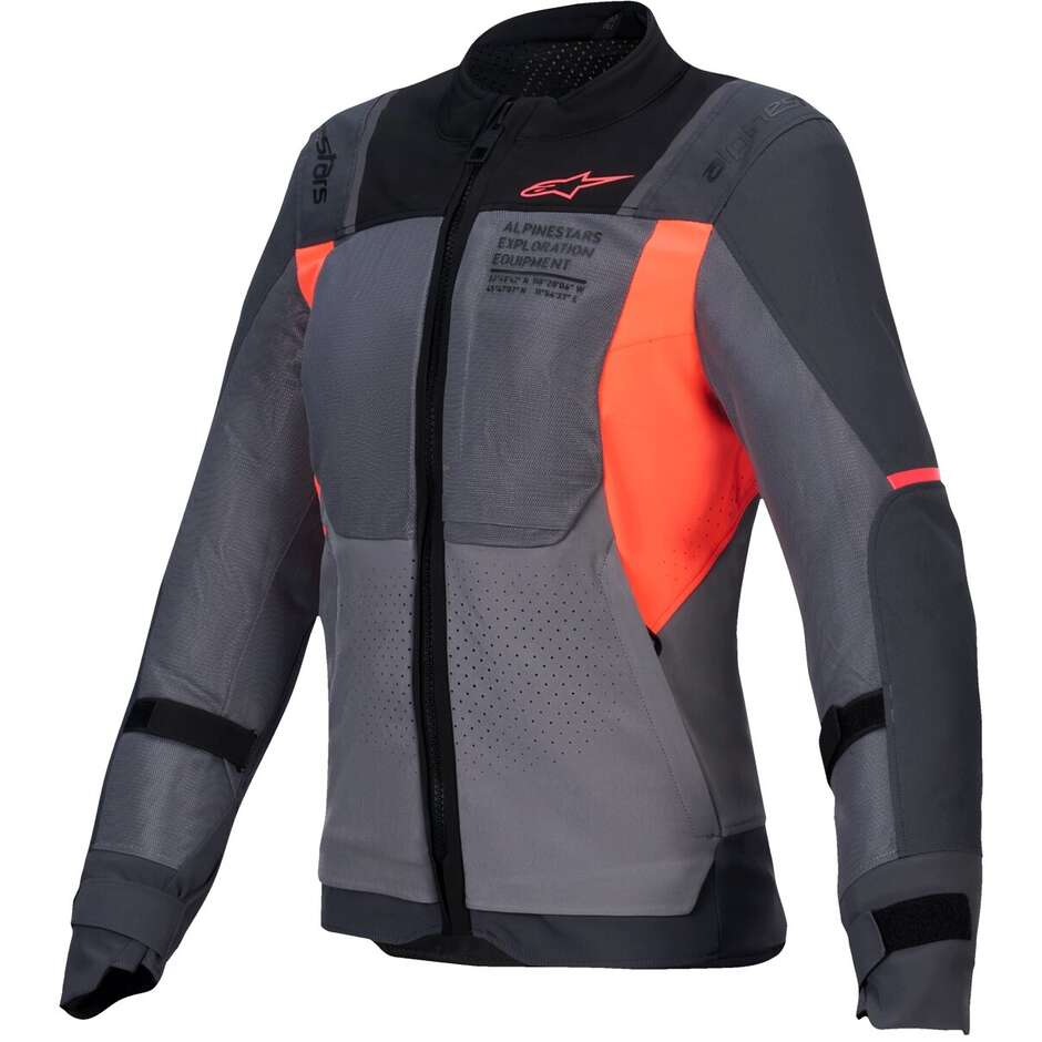 Alpinestars STELLA ST-2 AIR Damen Sommer Motorradjacke Dunkelgrau Fluoreszierendes Grau Koralle
