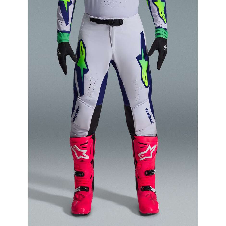 Alpinestars SUPERTECH VISTA Cross Enduro Motorcycle Pants Light Grey Fluo Yellow Blue