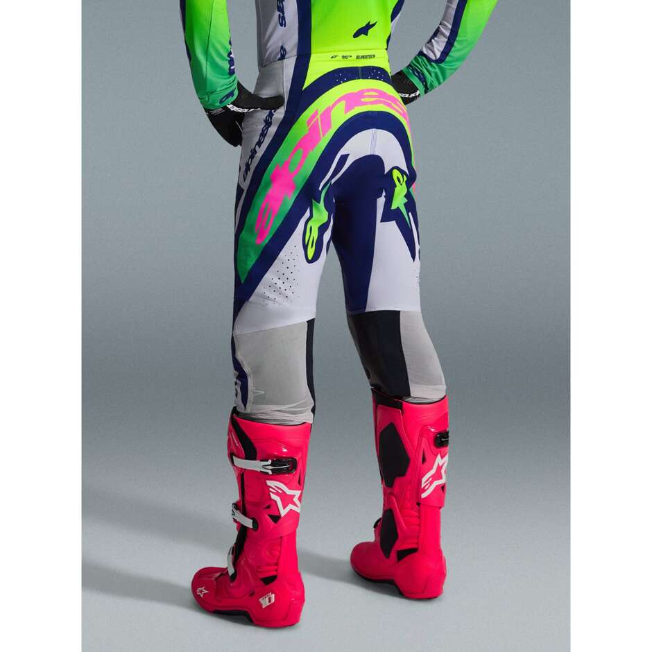Alpinestars SUPERTECH VISTA Cross Enduro Motorcycle Pants Light Grey Fluo Yellow Blue