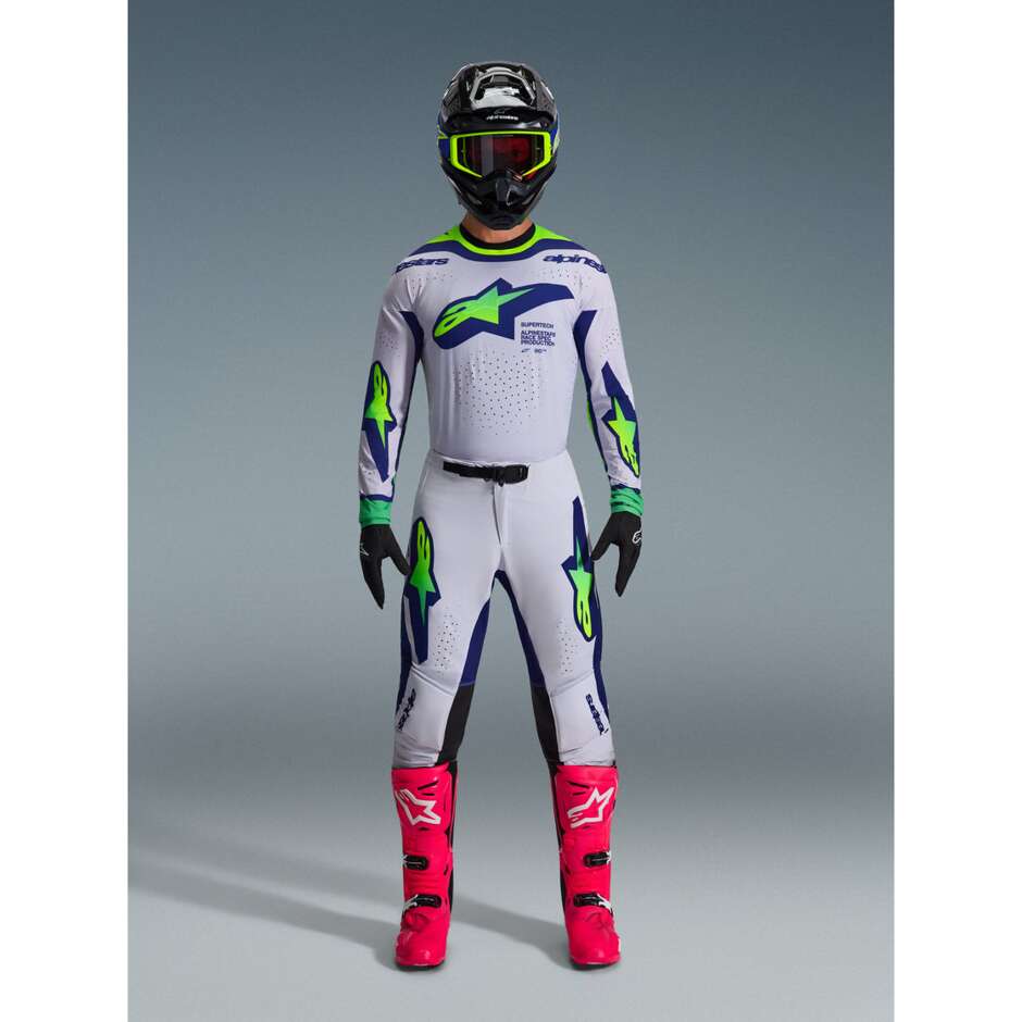 Alpinestars SUPERTECH VISTA Cross Enduro Motorcycle Pants Light Grey Fluo Yellow Blue