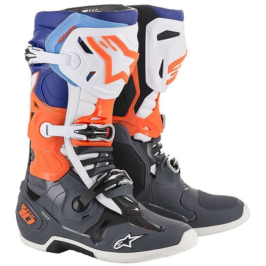 Alpinestars TECH 10 Cross Enduro Motorcycle Boots Cool Gray Orange Fluo White
