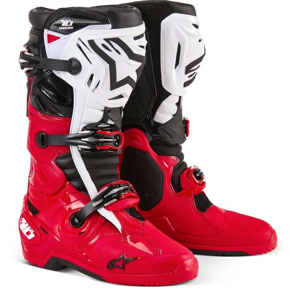 Alpinestars TECH 10 ENDURO leuchtend rot schwarz weiß Motorradstiefel