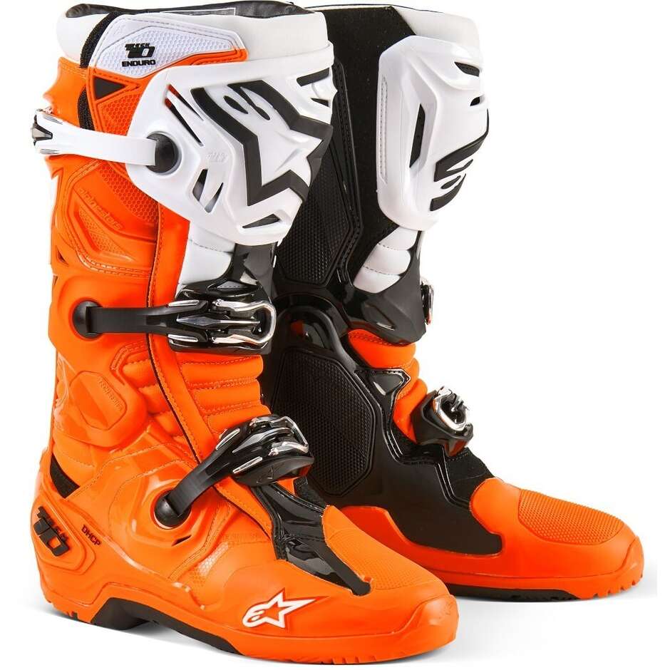 Alpinestars TECH 10 ENDURO Motorradstiefel Orange Fluo Schwarz Weiß