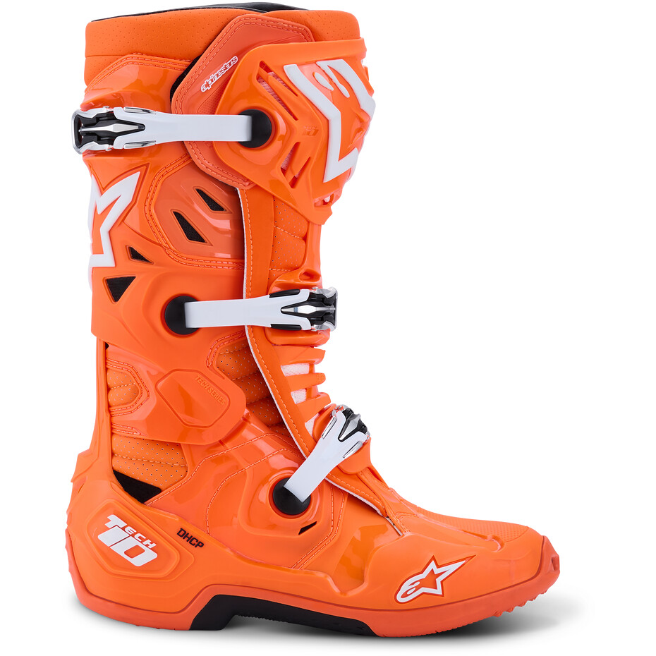 Alpinestars TECH 10 SUPERVENTED Motocross Enduro Stiefel Fluoreszierend Orange Schwarz Weiß