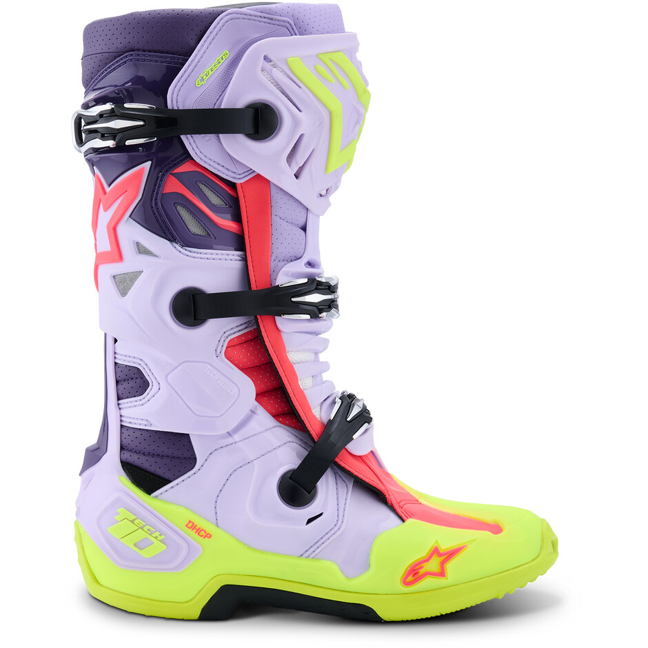 Alpinestars TECH 10 SUPERVENTED Motocross-Enduro-Stiefel Lila Fluo Gelb Diva Pink