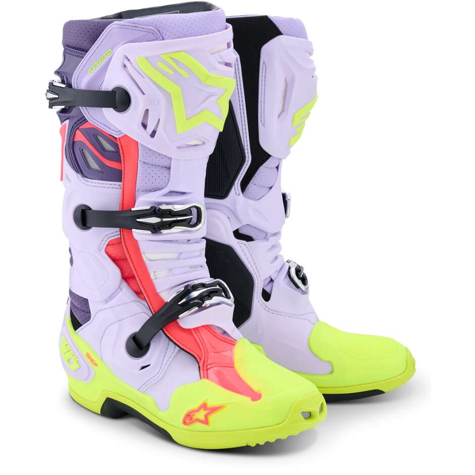 Alpinestars TECH 10 SUPERVENTED Motocross-Enduro-Stiefel Lila Fluo Gelb Diva Pink