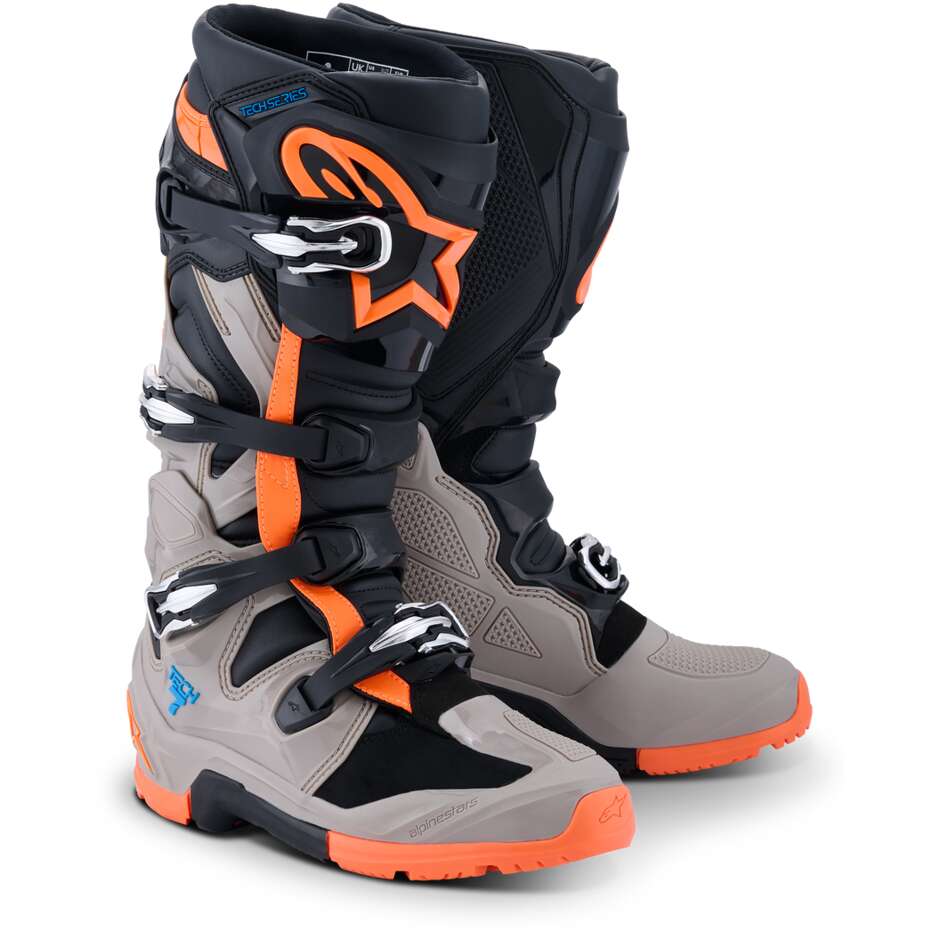 Alpinestars TECH 7 ENDURO Motocross Enduro Boots Black Warm Grey Fluorescent Orange